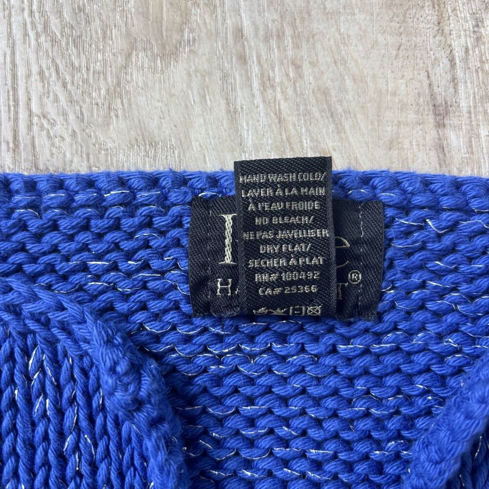 Brooch Button Handknit Womens Cotton Cardigan Size SP Blue Granny Cottagecore - Picture 10 of 12